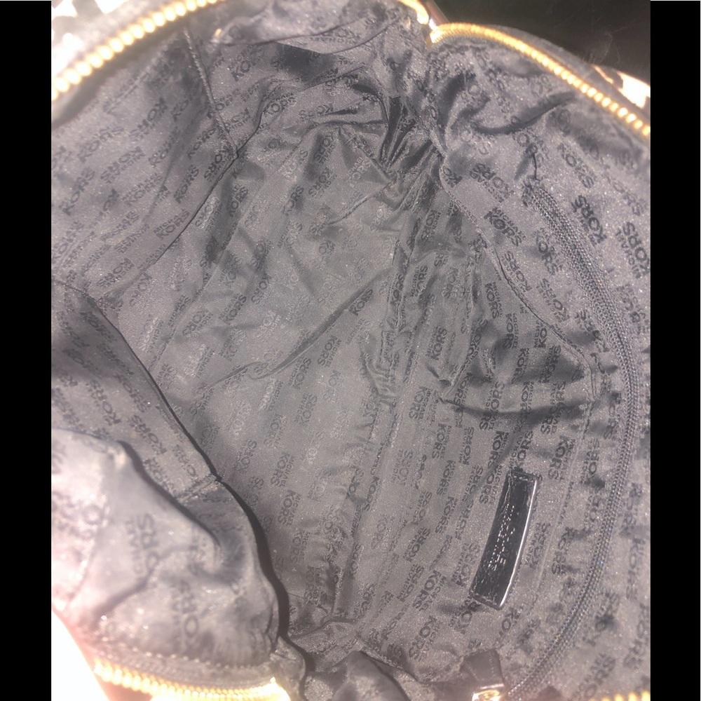 Michael Kors Black Monogram Satchel with back leather accent. - Picture 7 of 9